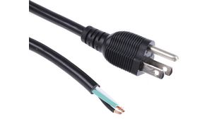 AC Power Cable, US Type B Plug - Bare End, 2m, Black